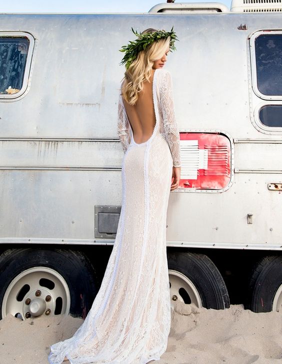 Lace Gown Open Back Boho And Beach Wedding Dresses