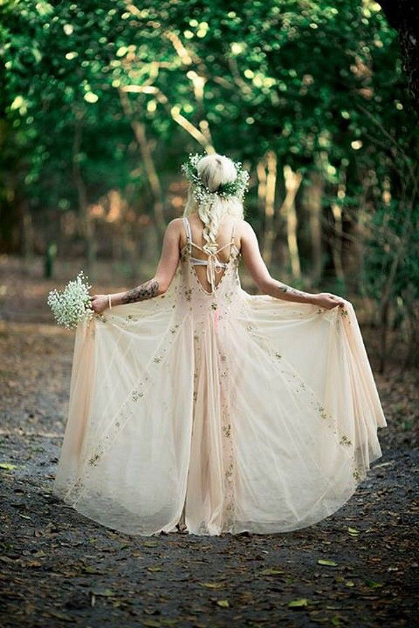 Patterned boho wedding dress