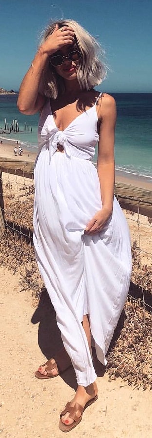 White spaghetti strap maxi dress.