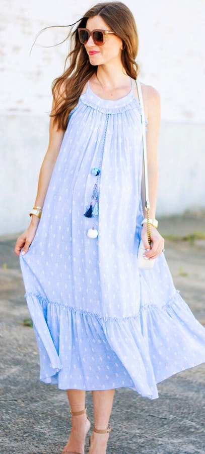 women's blue halter strap dress.