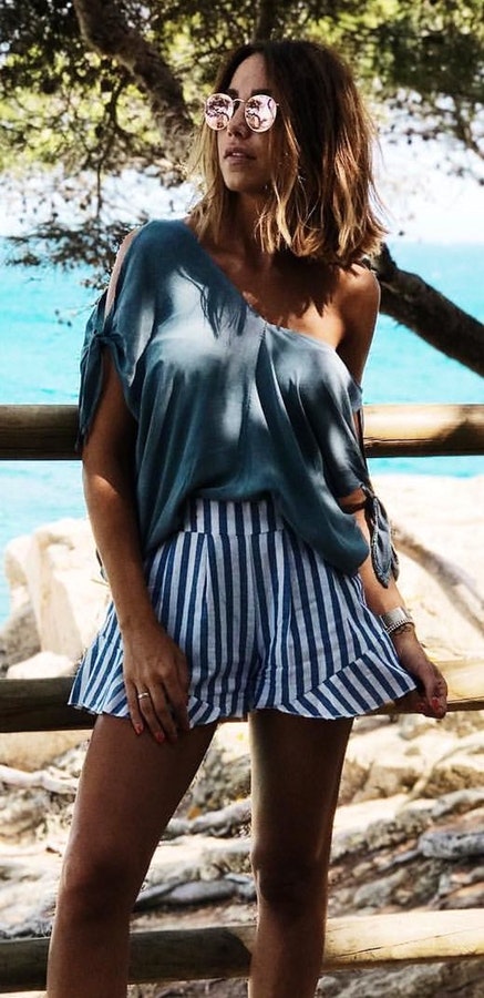 women's blue off shoulder.