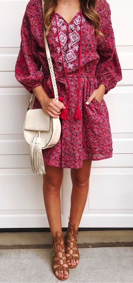 women's pink floral v-neck long-sleeve midi dress.