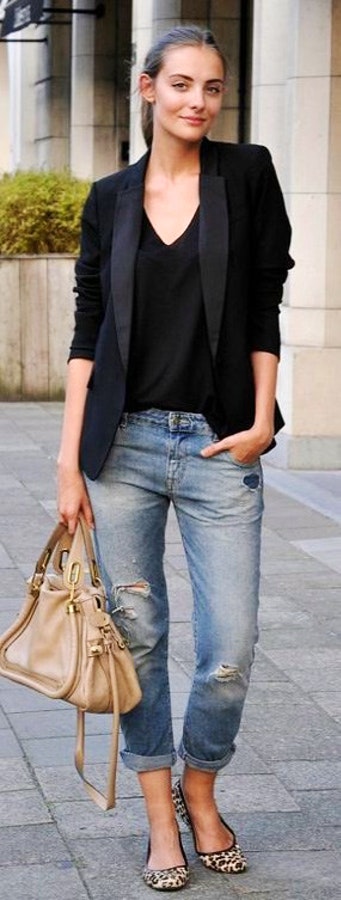 Black Blazer + Ripped Jeans.