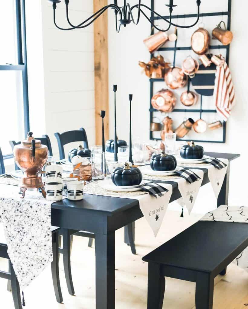 Elegant Thanksgiving Dining Room With Black Accents