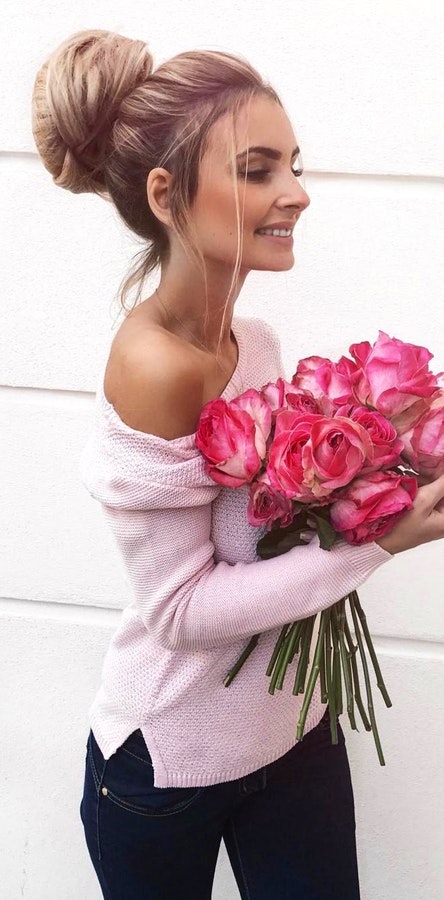 Pink One Shoulder Knit + Black Skinny Jeans.