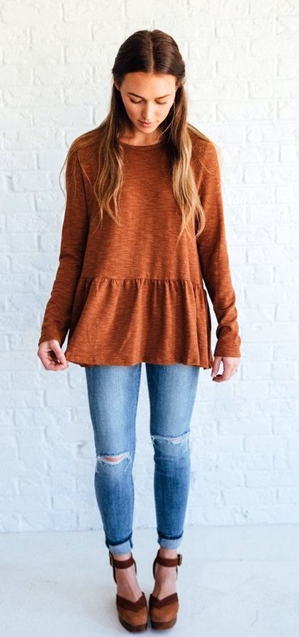 Rust Button-Back Peplum.