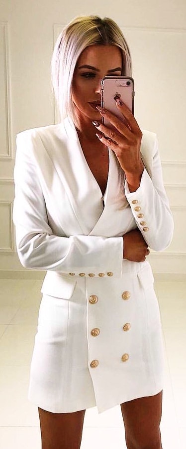 White buttoned coat.