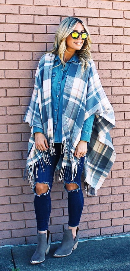 Women's blue denim jacket.