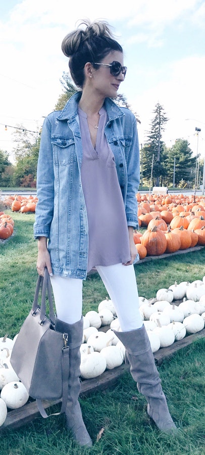 Women's blue denim jacket.