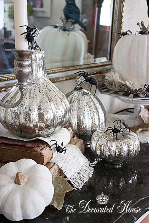 Halloween Decorating in Black & White with Mercury Glass.