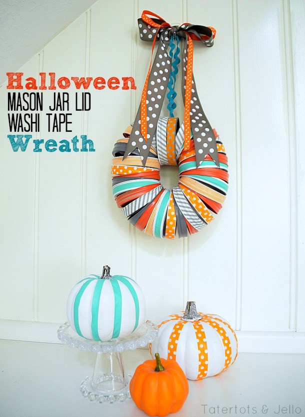 Halloween Mason Jar Lid Washi Tape Wreath