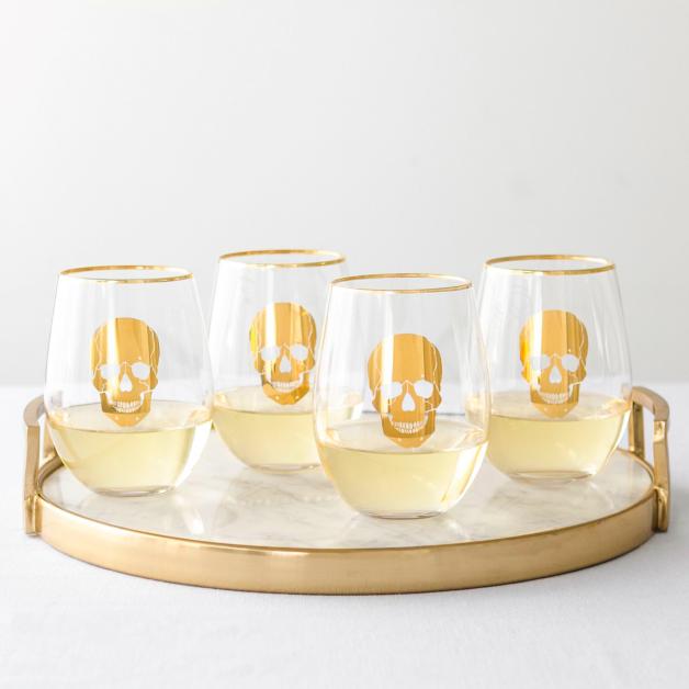 Gold Skull Stemless Wine Glasses.