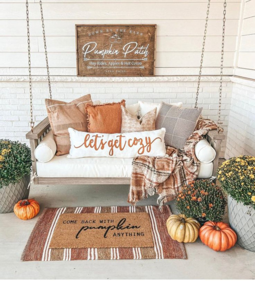 Cozy fall porch swing