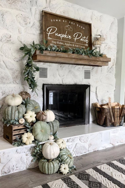 Pumpkin patch fireplace decor