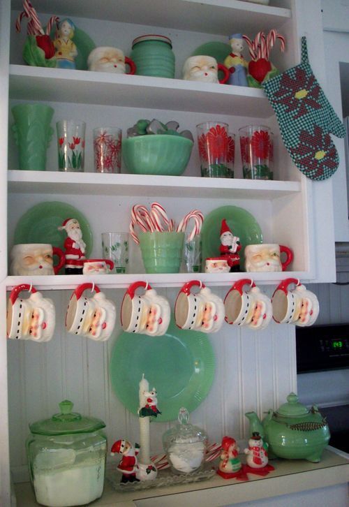 Christmas and jadeite kitchen items display love this!!