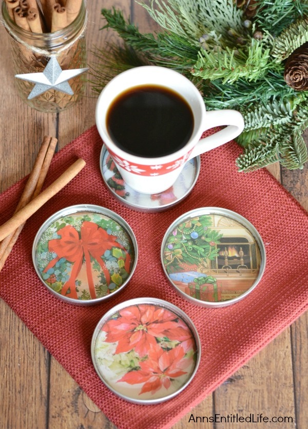 Make Your Own Christmas Coasters Using Jar Lids.