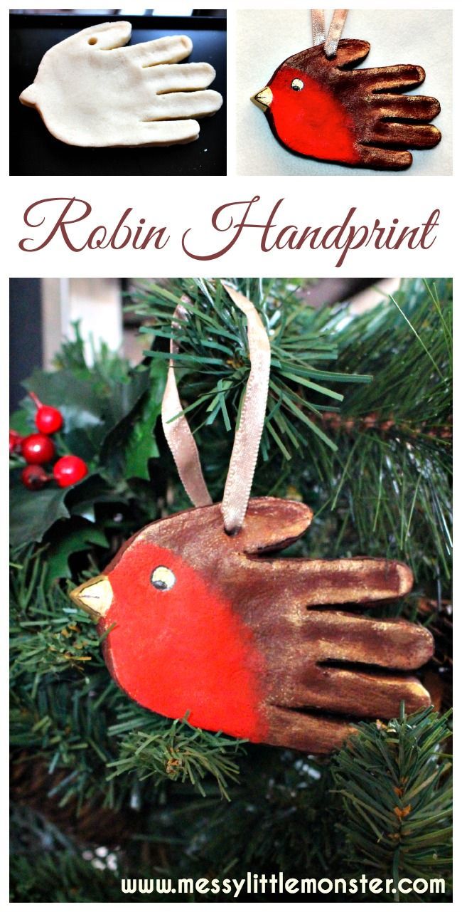 Salt dough handprint robin ornament.