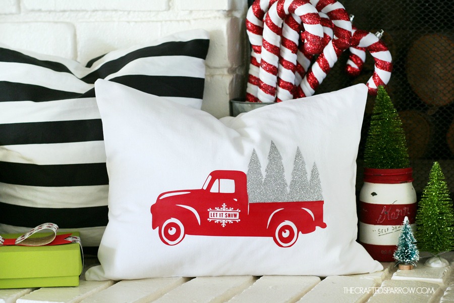 Vintage Christmas Truck Pillow.