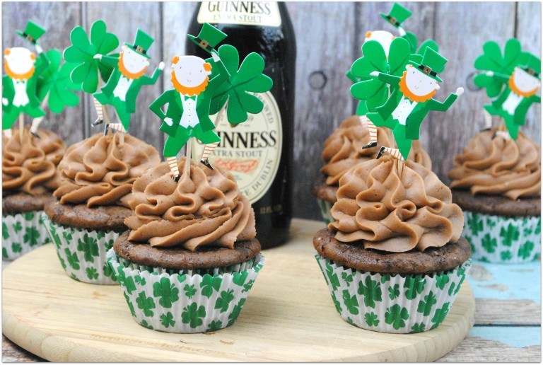 Guinness Cupcakes with Sweet Cream Chocolate Frosting.