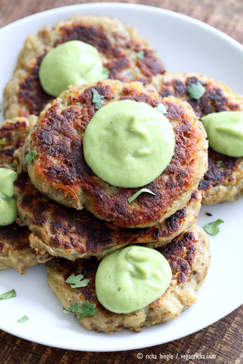 Irish Potato Cakes with Avocado Basil Ranch.