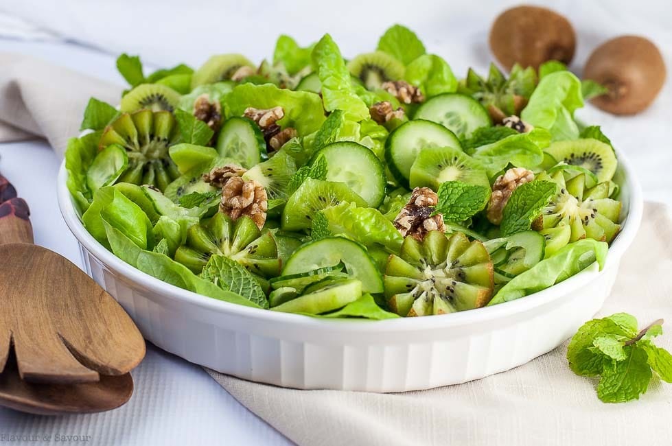 Kiwi Cucumber Salad with Walnuts and Fresh Mint.