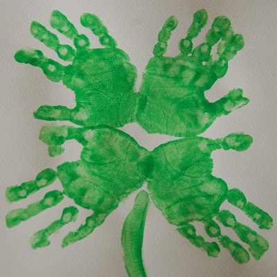 St. Patricks Day Four Leaf Clover Hand Print Art.