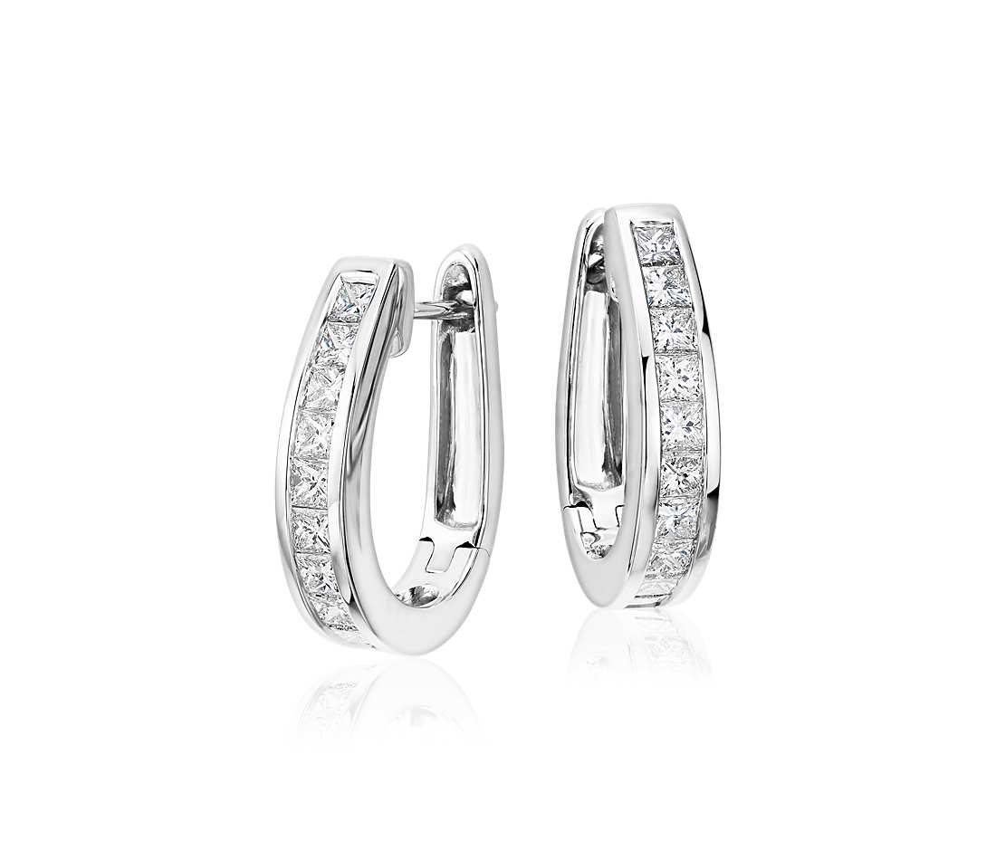 Princess Cut Hoop Diamond Earrings.