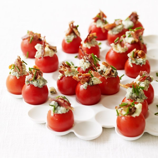 Cherry Tomatoes Stuffed with Blue Cheese and Bacon