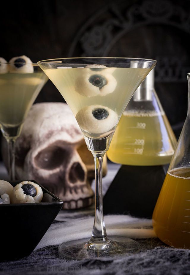 Creepy Eyeball Martini from Pineapple and Coconut