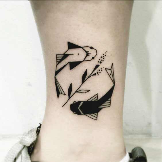 Geometric Pisces Leg Tattoo for Women.