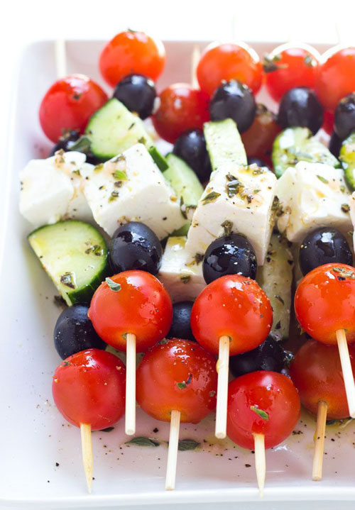 Greek Salad Skewers via Little Broken