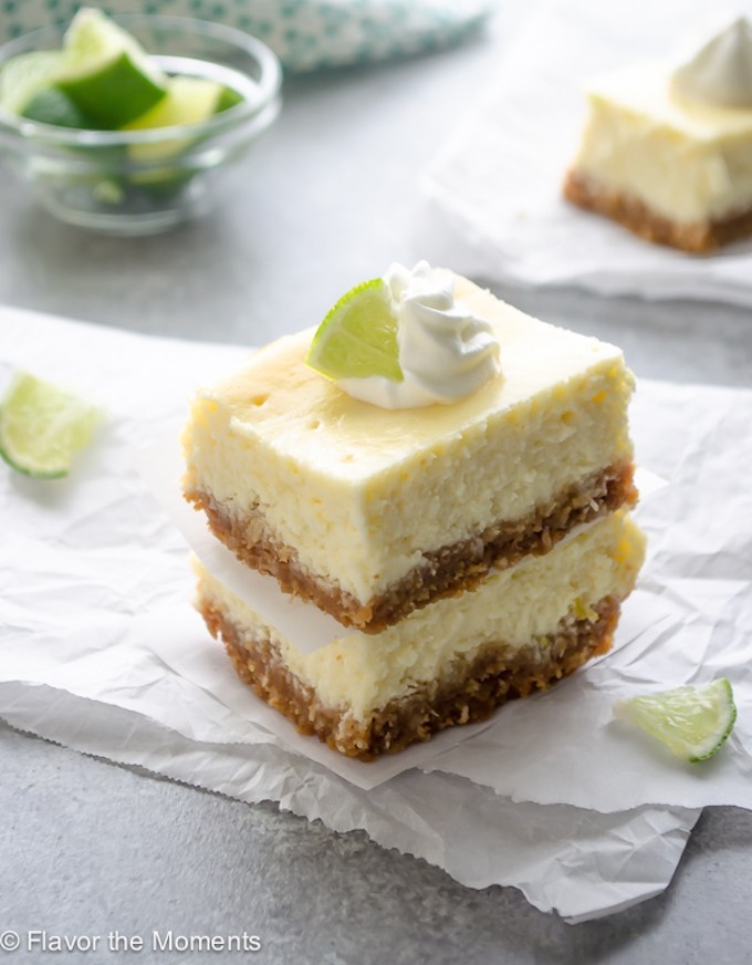 Key Lime Cheesecake Bars with Coconut Macadamia Crust from Flavor the Moments