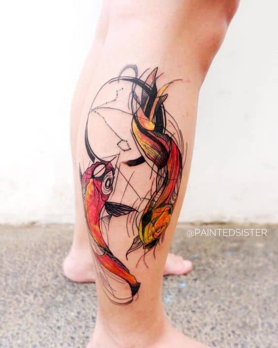 Koi tattoo on the leg.