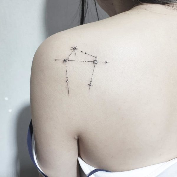 Libra Arrow Constellation Shoulder Blade Tattoo.