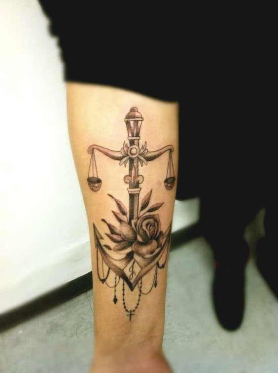 Libra with anchor and rose tattoo design.