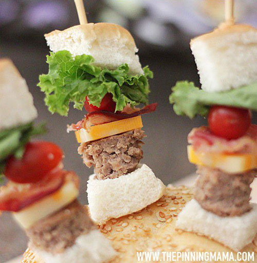 Mini Bacon Cheeseburger Skewers via The Pinning Mama