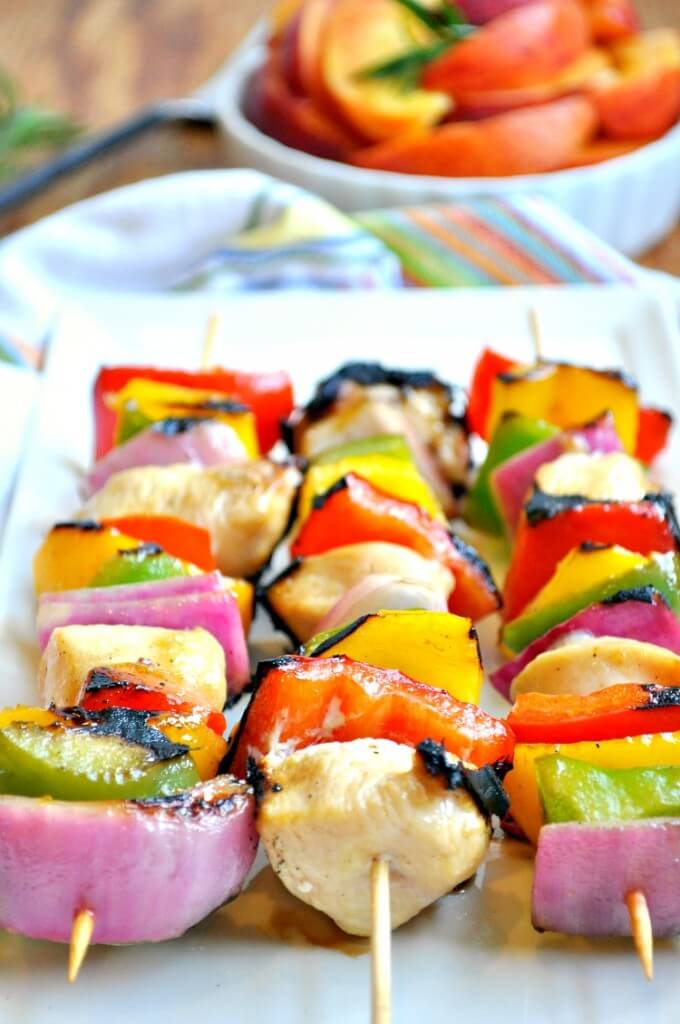 Peach Glazed Chicken Kebabs from The Seasoned Mom