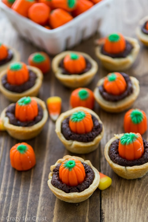 Pumpkin Patch Candy Corn Brownie Pies from Crazy for Crust