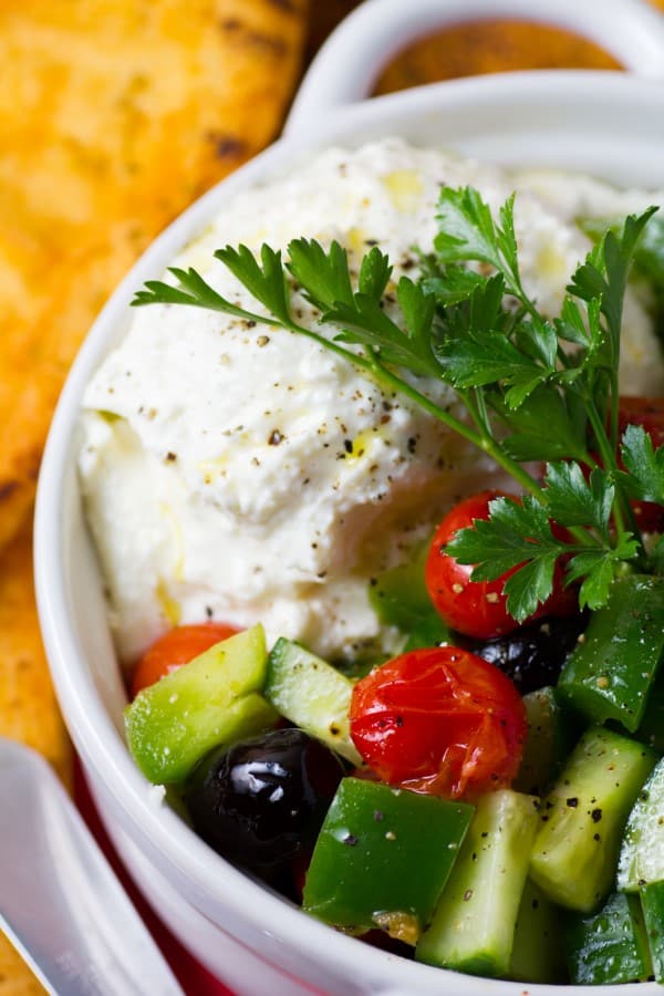 Whipped Feta Spread Blistered Tomato Greek Salad Spread by Noshing With Nolands