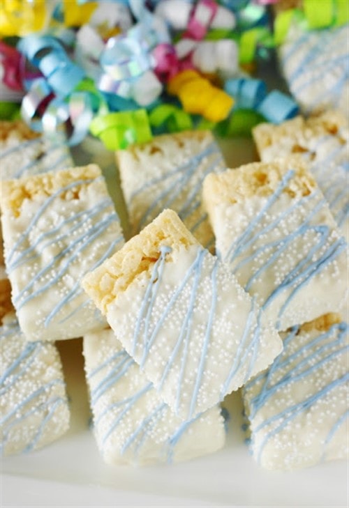 White Chocolate-Dipped Krispie Slice.