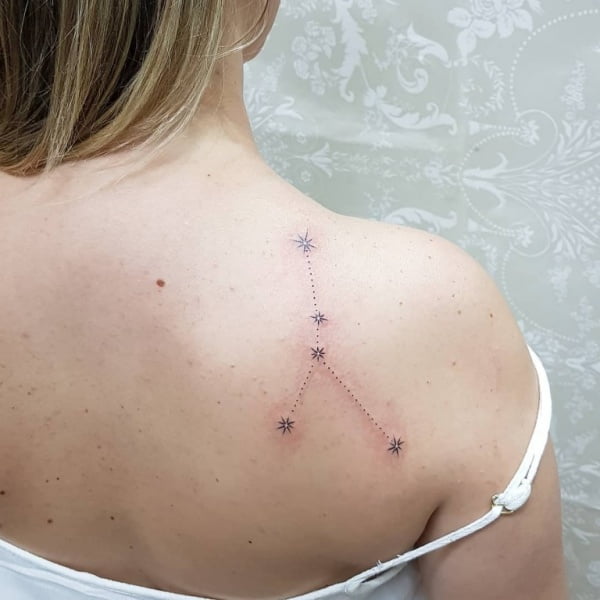 Zodiac Cancer Constellation Shoulder Blade Tattoo.