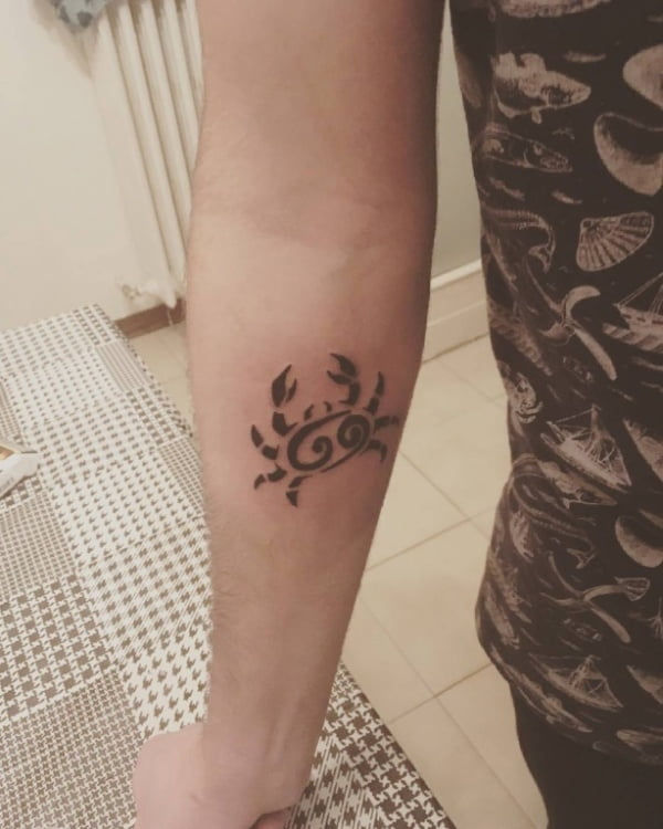 Zodiac Cancer Crab Forearm Tattoo.