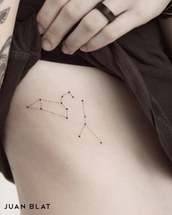 Zodiac Cancer Leo Cusp Constellation Side Tattoo.