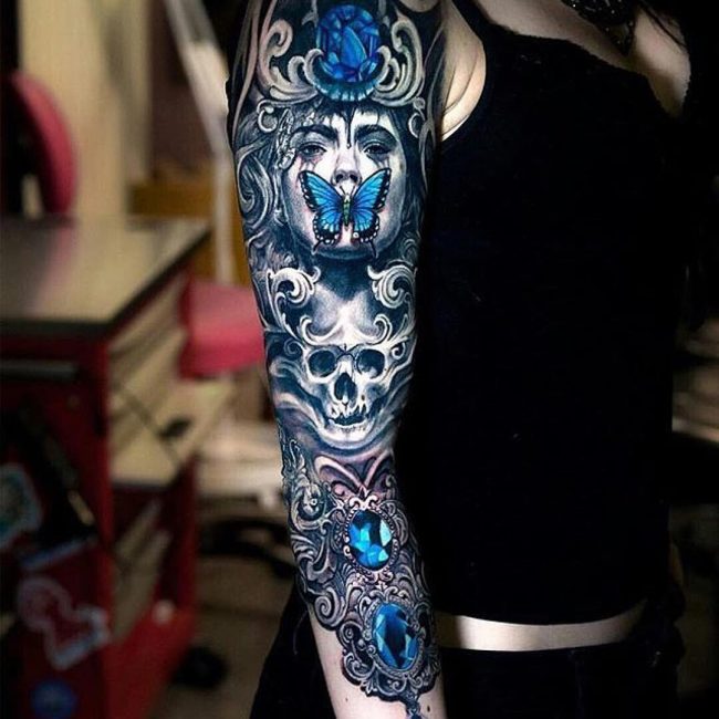 Female tattoo fans could decide to go for a full or half sleeve arm tattoo.