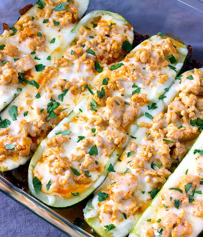 Buffalo Chicken Zucchini Boats