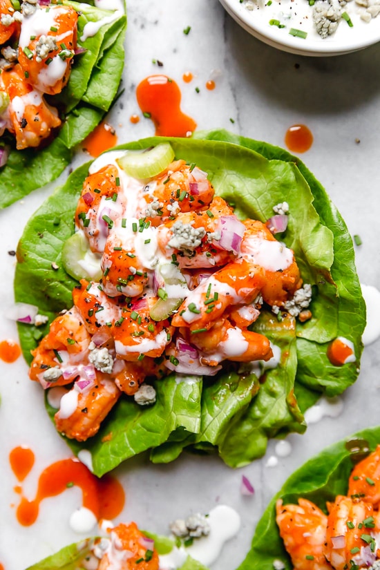 Buffalo Shrimp Lettuce Wraps