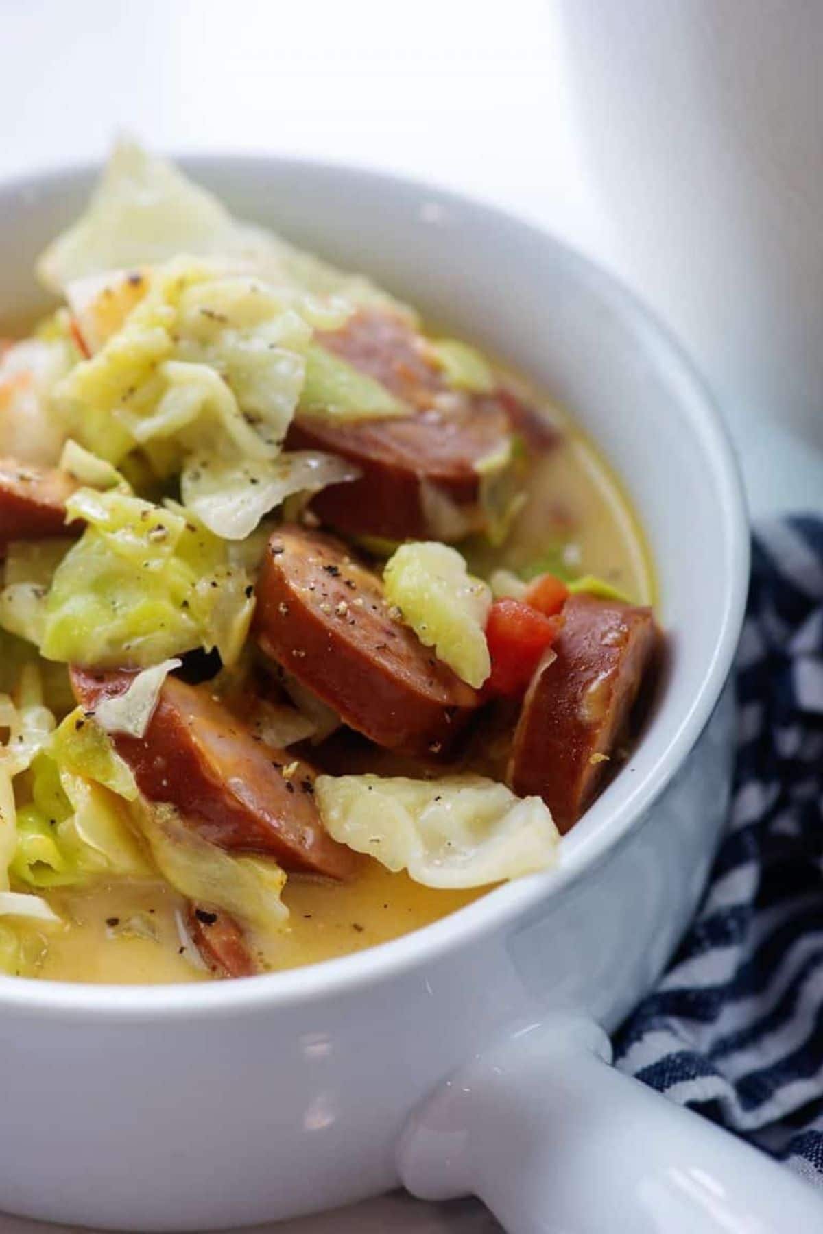 Cheesy Cabbage Soup with Smoked Sausage
