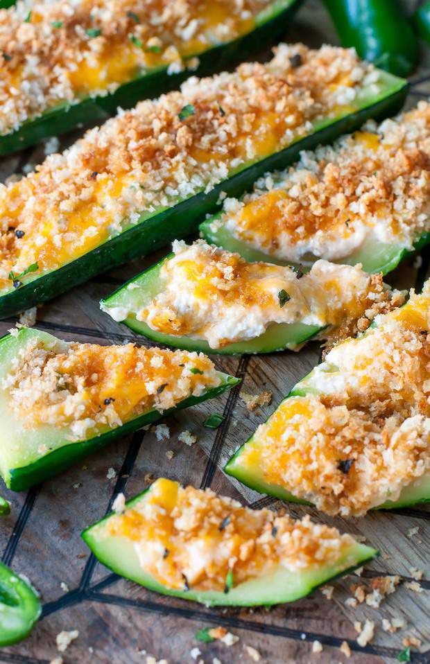 Cheesy Jalapeño Popper Stuffed Zucchini