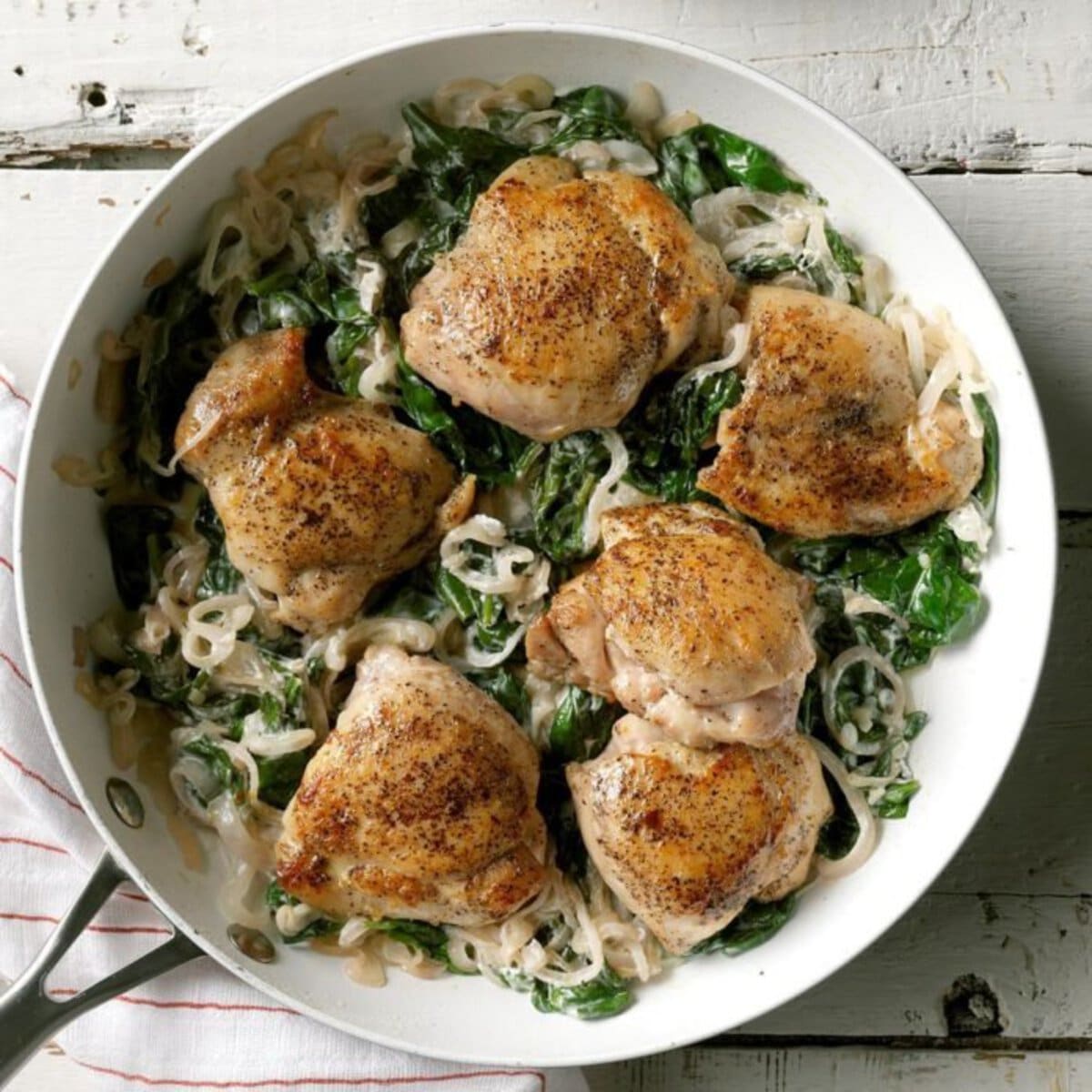 Chicken Thighs with Shallots and Spinach
