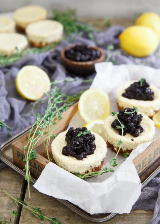 Mini Lemon Thyme and Blueberry Cheesecakes